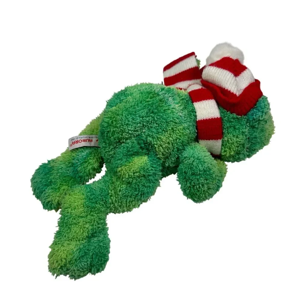 Aurora Flopsies Collection Green Frog Black Spots Bean Plush Stuffed Animal 13